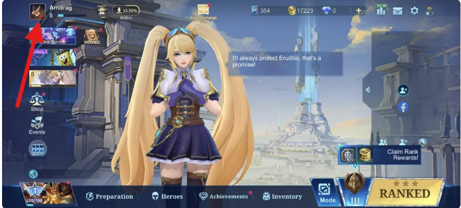 página oficial de resgate de códigos do Mobile Legends em navegador