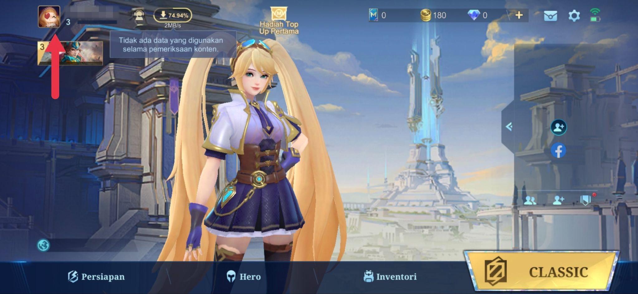 Tekan Avatar kamu di pojok kiri atas menu utama setelah login.