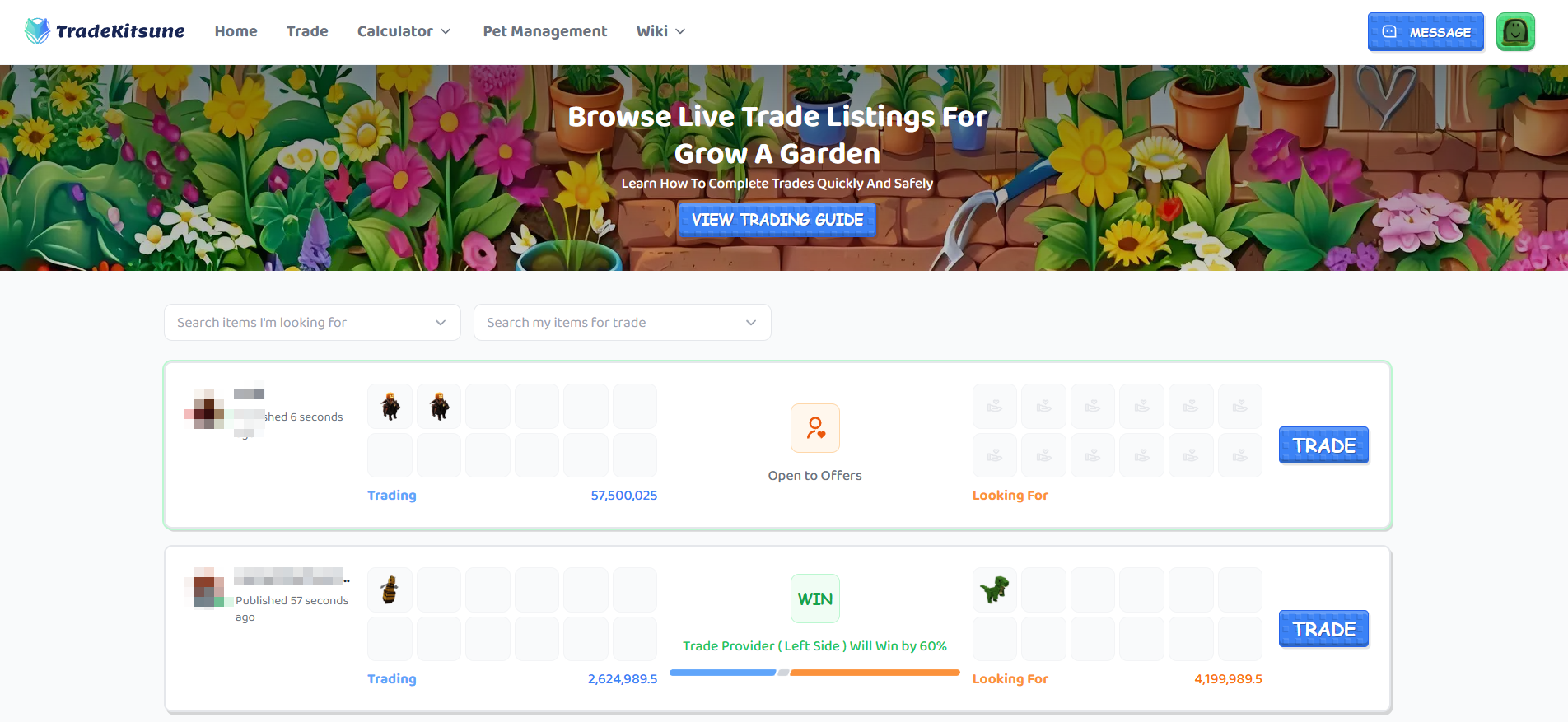 Grow a Garden trades list