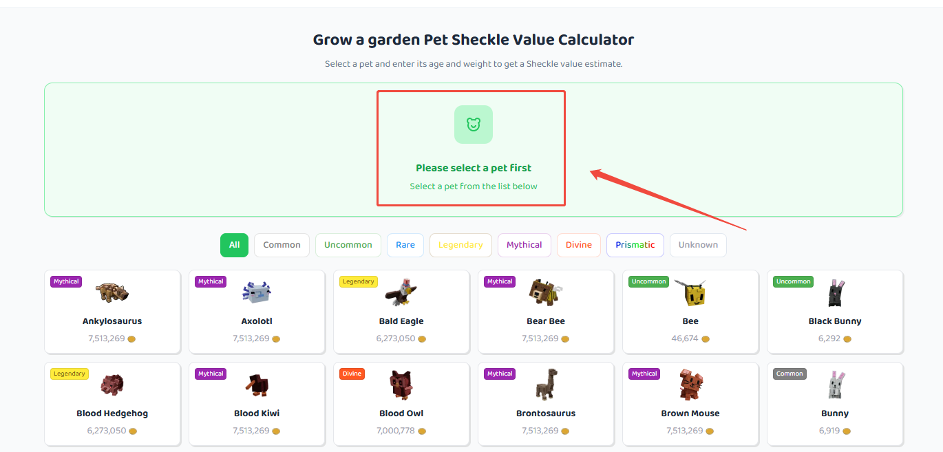 Grow a Garden Pet Calculator
