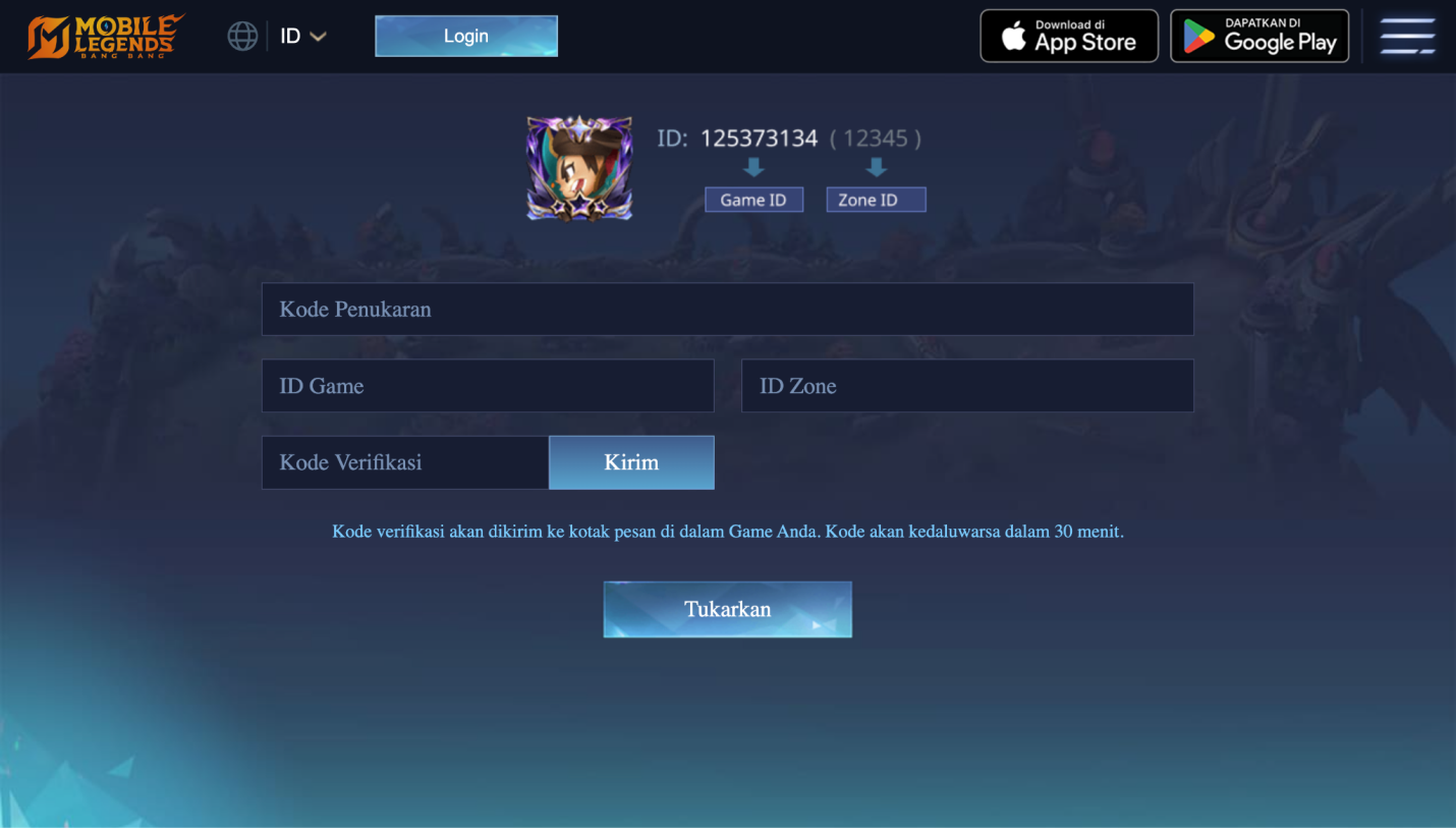 Cara Redeem Kode MLBB lewat Website Resmi