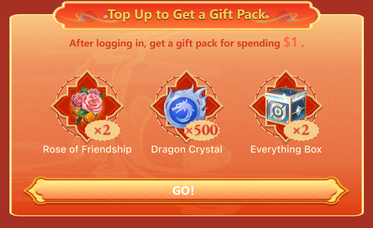 Exclusive Gift Pack: Free Rewards for $1 Top-up 