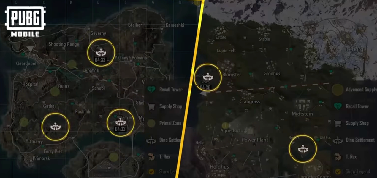 PUBG Mobile Dinosaurs Mode: the Primal Zones