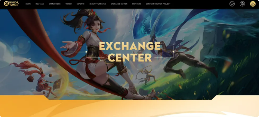 página do Honor of Kings Exchange Center para resgatar códigos no navegador