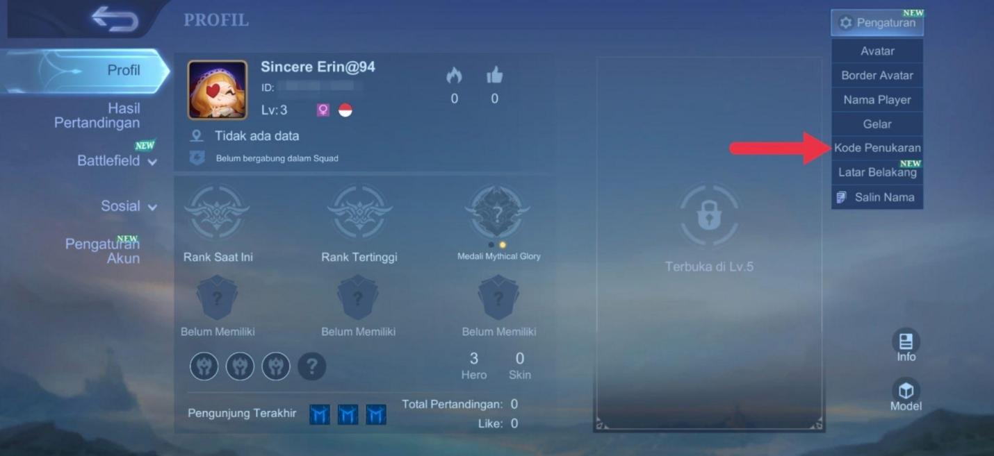 Dari menu Settings, pilih “Kode Penukaran”.