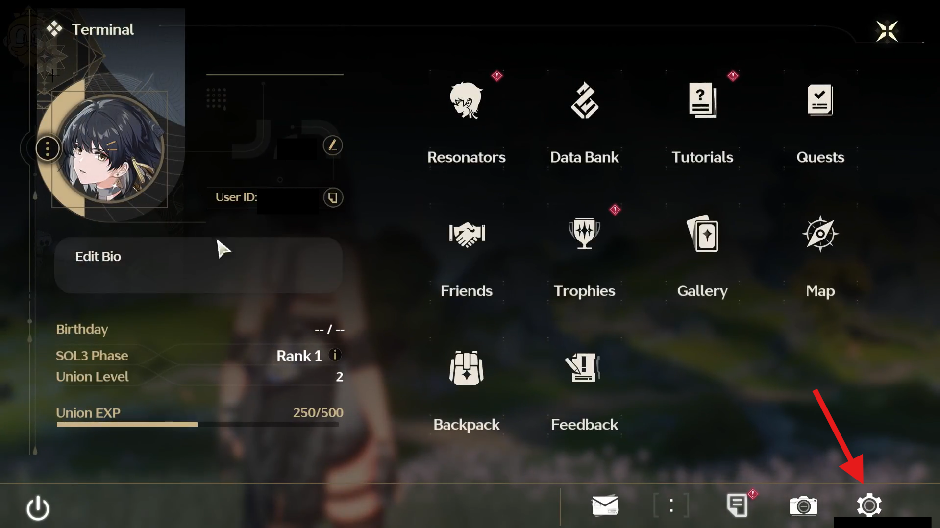 No canto inferior direito da tela, selecione o ícone de gear para abrir as configurações. 