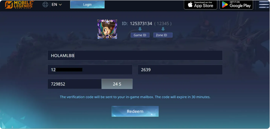 verificação de código no correio dentro do Mobile Legends para resgate online
